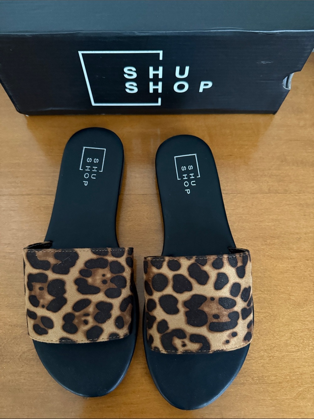ShuShop Leopard Slide Sandals in Brown and Black